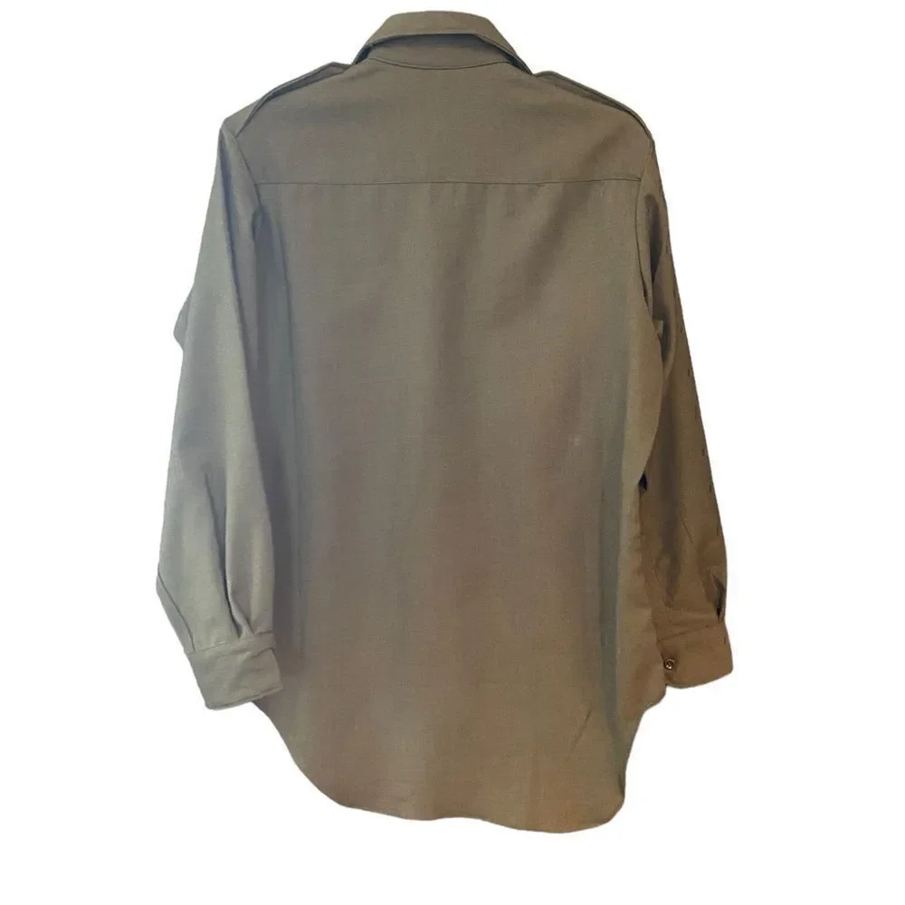 Military Army Green Outdoor Camping Wool Blend Heavy Long Sleeve Collar Shirt